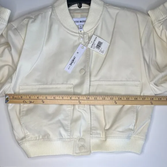 Steve Madden Bone Crop Bomber Oversized Front Flap Pockets Relaxed Fit NWT