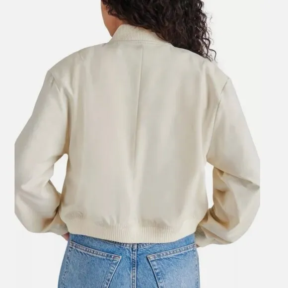 Steve Madden Bone Crop Bomber Oversized Front Flap Pockets Relaxed Fit NWT