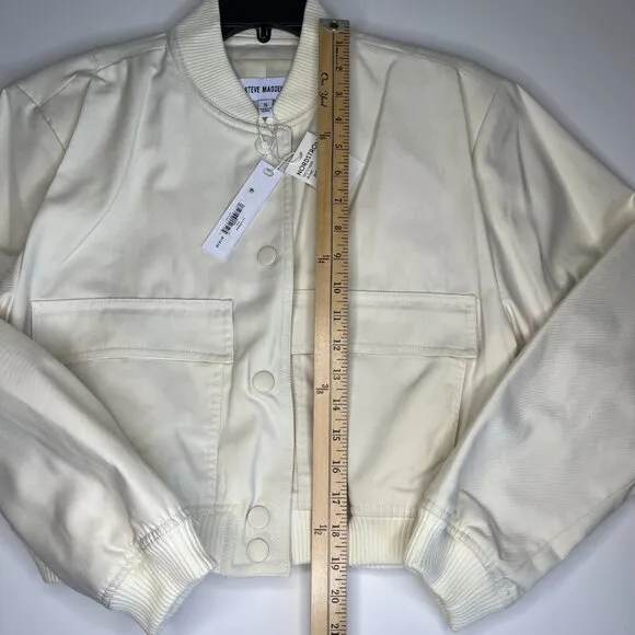 Steve Madden Bone Crop Bomber Oversized Front Flap Pockets Relaxed Fit NWT