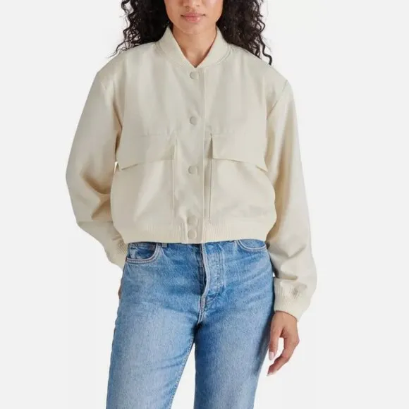 Steve Madden Bone Crop Bomber Oversized Front Flap Pockets Relaxed Fit NWT