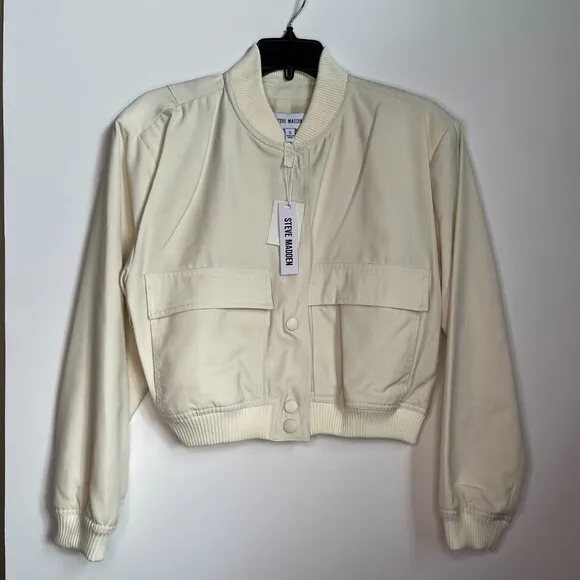 Steve Madden Bone Crop Bomber Oversized Front Flap Pockets Relaxed Fit NWT
