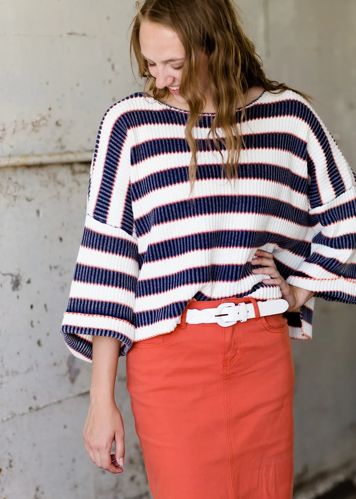 Stone Wash Striped Boxy Sweater - FINAL SALE