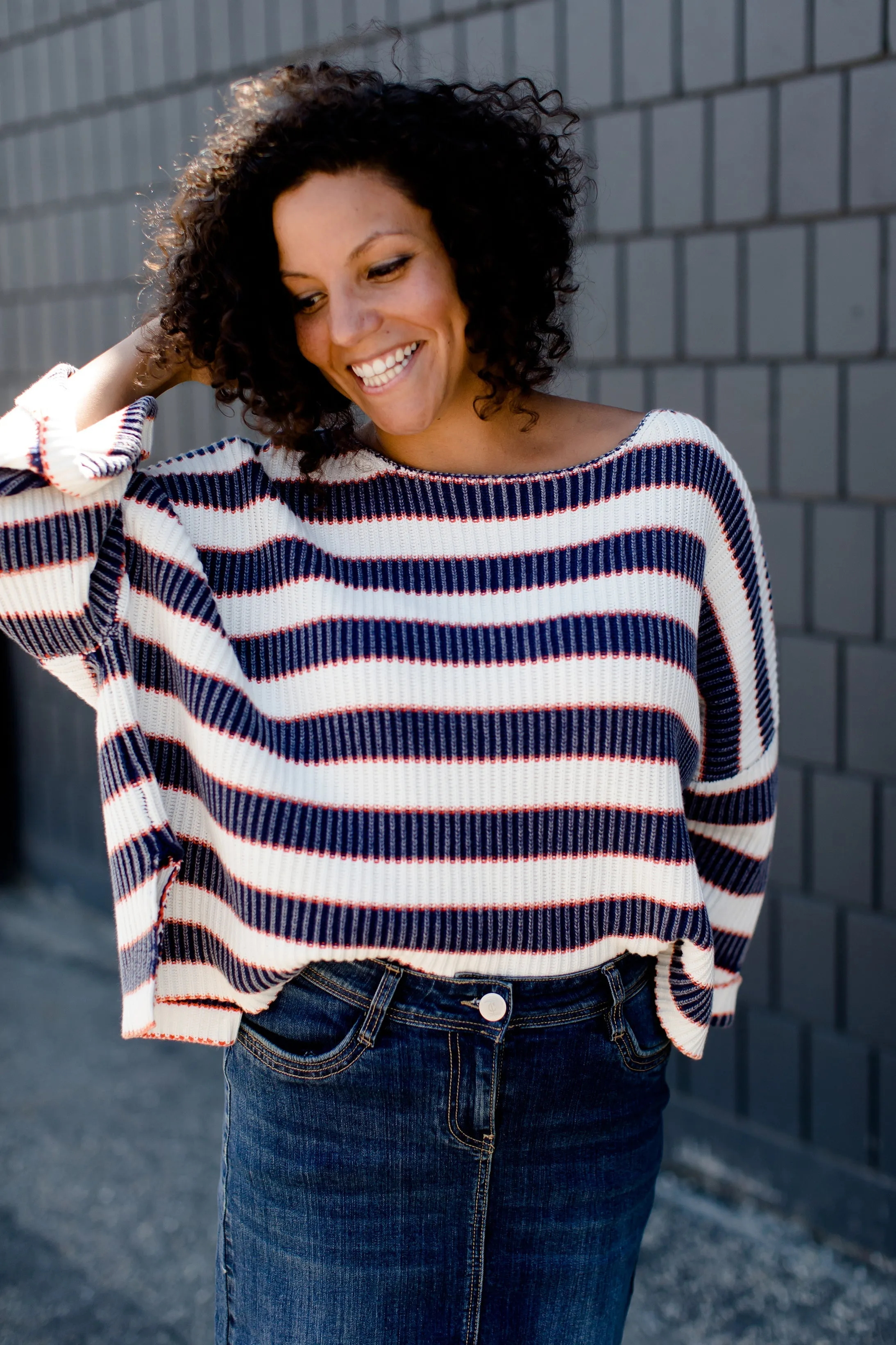 Stone Wash Striped Boxy Sweater - FINAL SALE
