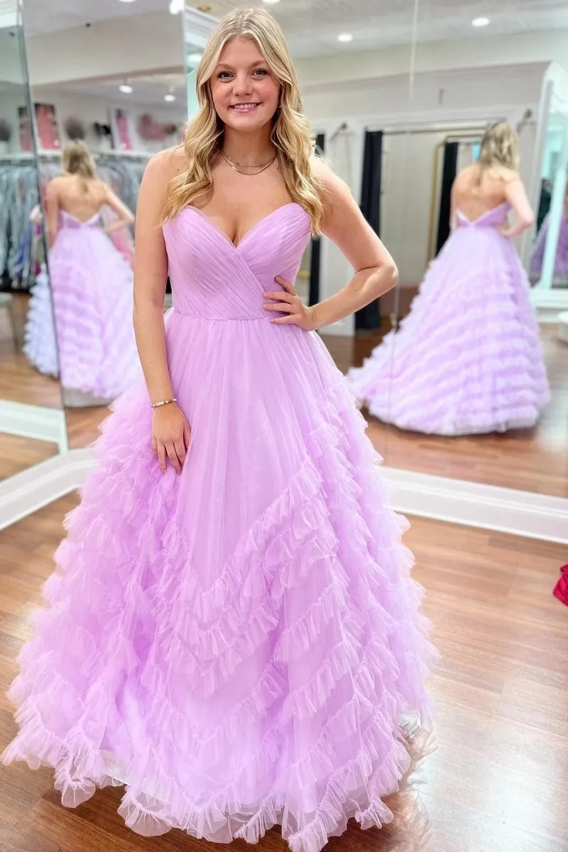 Strapless Ruffle Long Prom Dresses