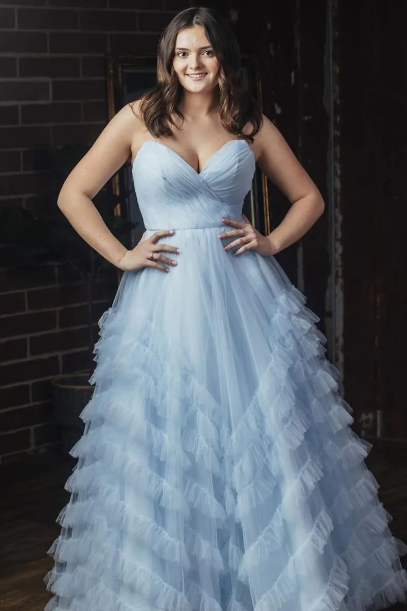 Strapless Ruffle Long Prom Dresses