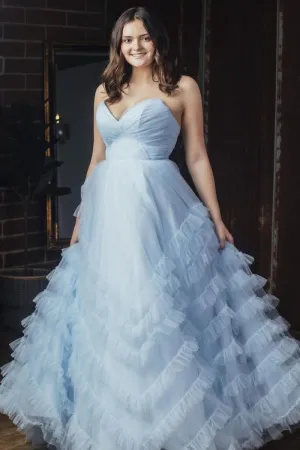 Strapless Ruffle Long Prom Dresses