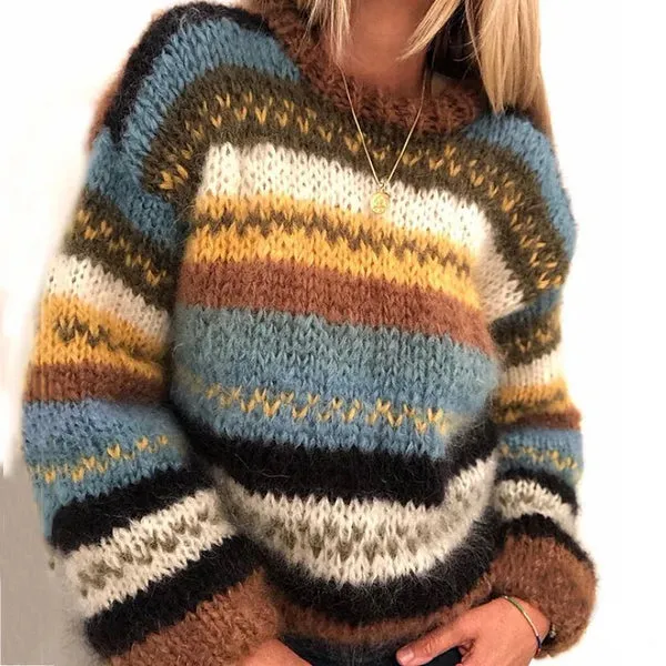 Striped Norwegian sweater - warm, colorful Scandinavian women's pullover