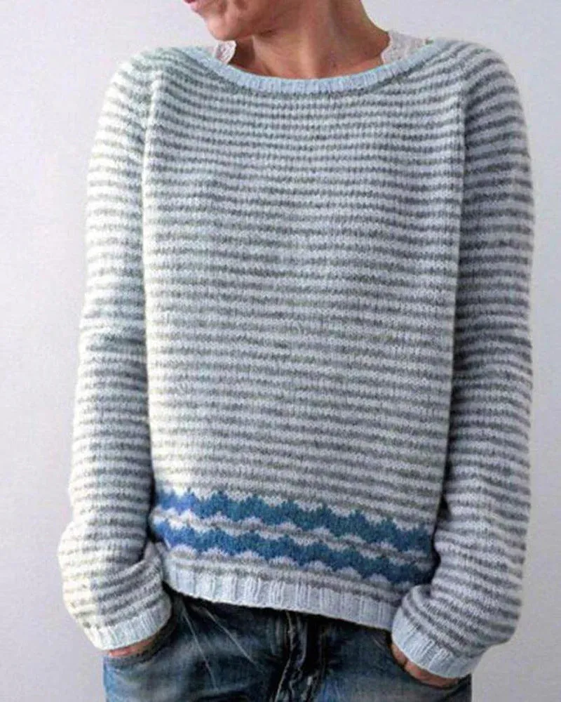 Striped Scandinavian sweater - soft gray Norwegian women's sweater