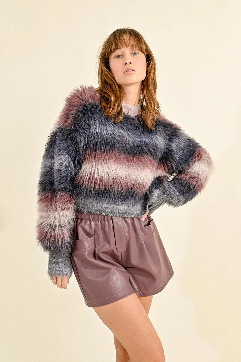 STRIPED SWEATER, FUR EFFECT KNIT