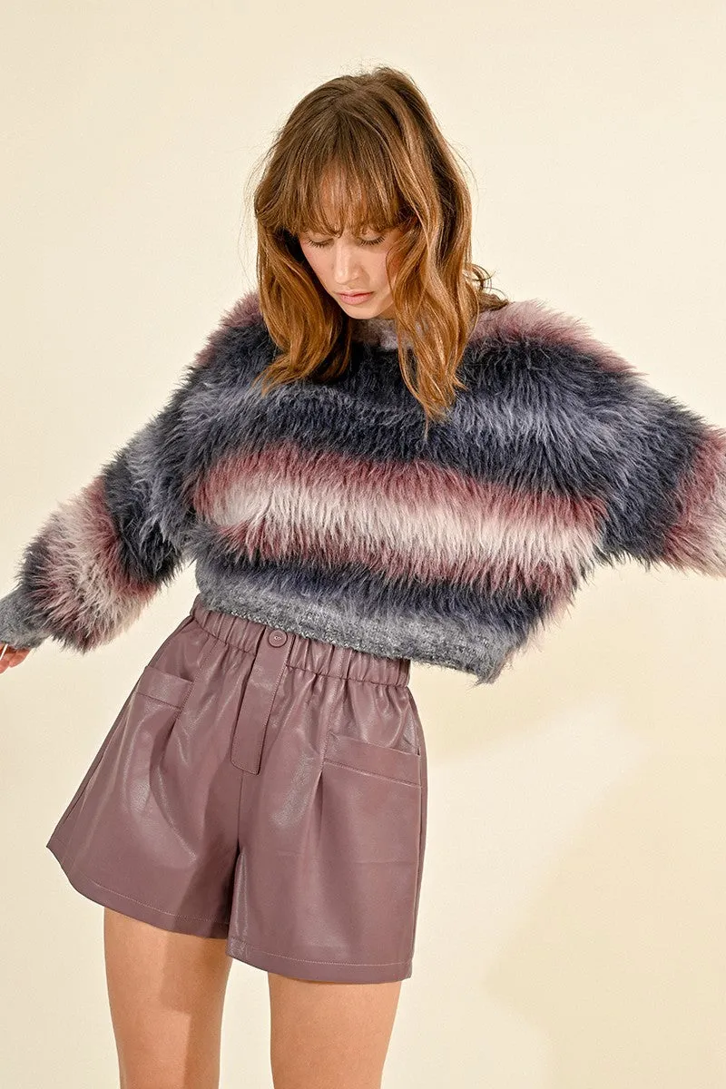 STRIPED SWEATER, FUR EFFECT KNIT