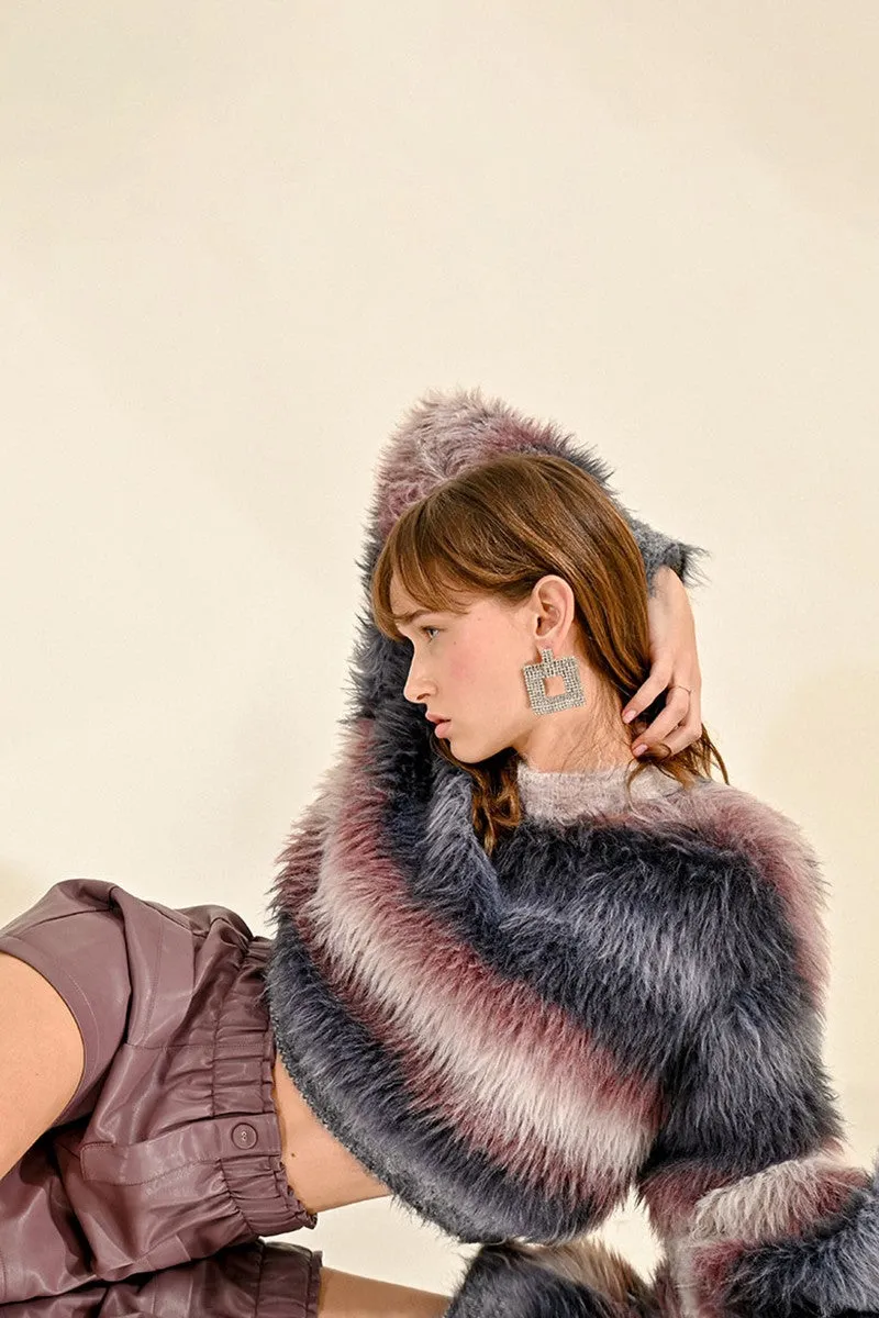 STRIPED SWEATER, FUR EFFECT KNIT