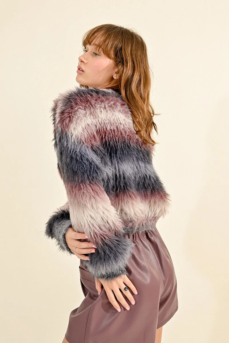 STRIPED SWEATER, FUR EFFECT KNIT