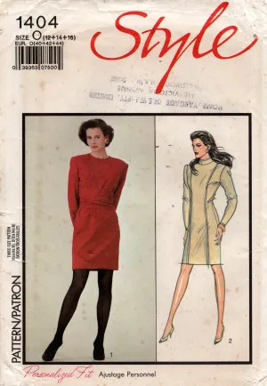 Style 1404 Womens Panelled Sheath Dress with Optional Attached Tie Belt 1980s Vintage Sewing Pattern 12 - 16 UNCUT Factory Folded