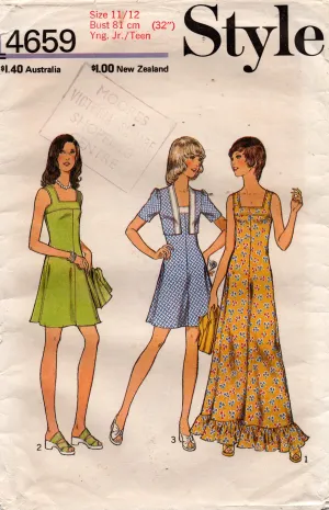 Style 4659 Young Junior Teens Square Neck Sundress/ Maxi Dress & Bolero Jacket 1970s Vintage Sewing Pattern Size 11/12 Bust 32 inches