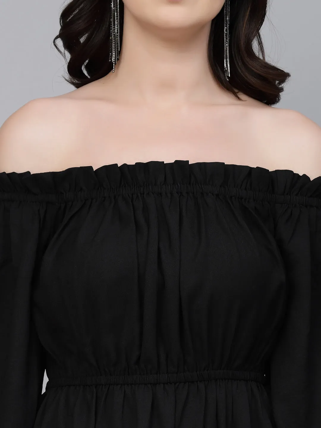 Style Quotient Women Solid Black Polyknit Smart Casual Dress
