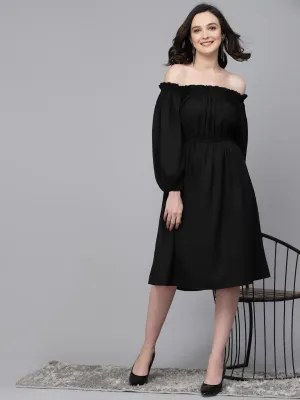 Style Quotient Women Solid Black Polyknit Smart Casual Dress