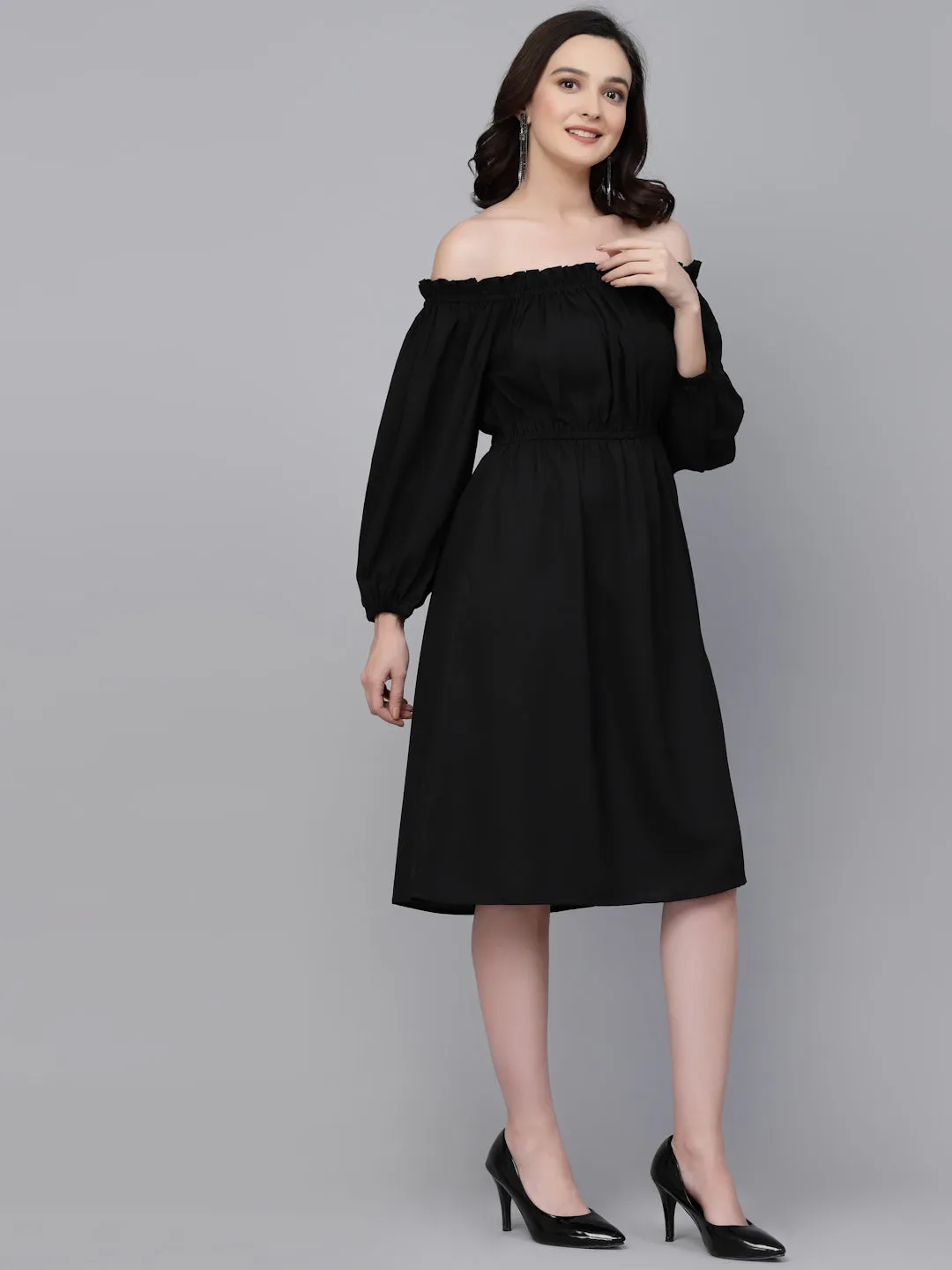 Style Quotient Women Solid Black Polyknit Smart Casual Dress