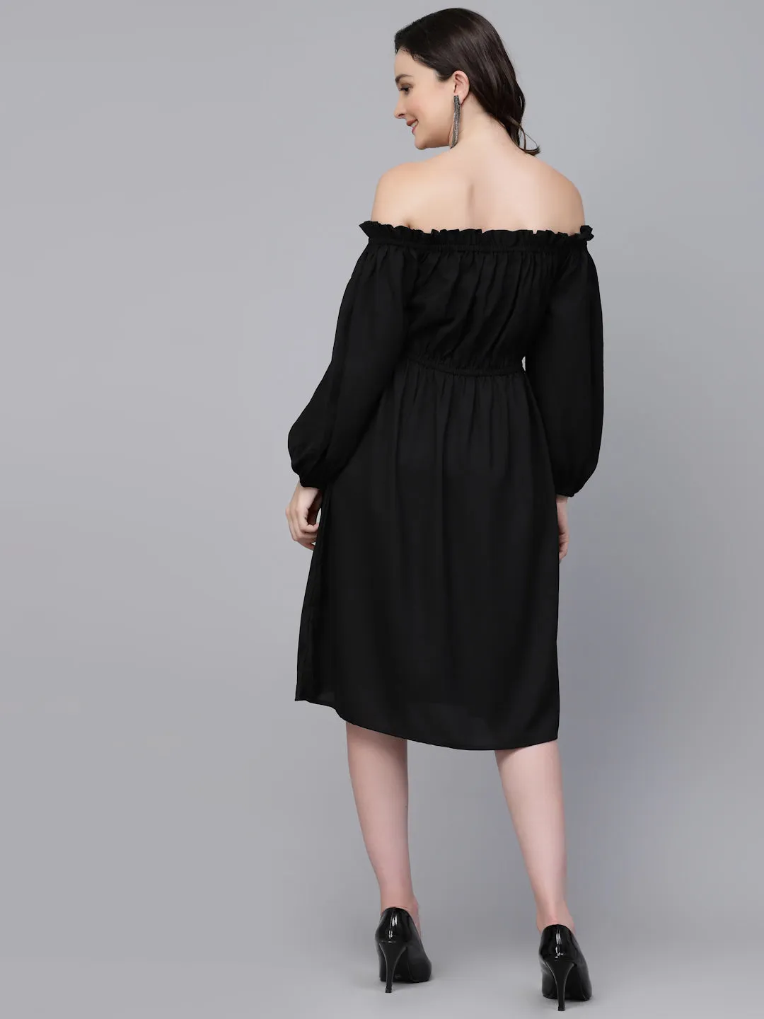 Style Quotient Women Solid Black Polyknit Smart Casual Dress