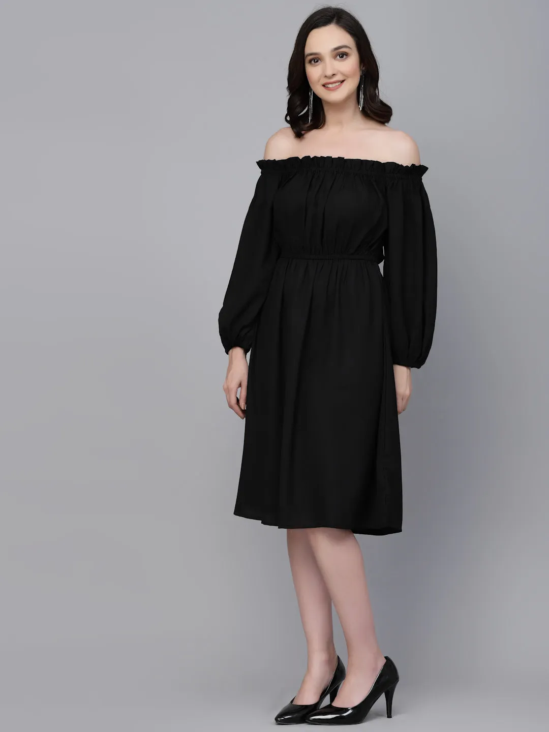 Style Quotient Women Solid Black Polyknit Smart Casual Dress