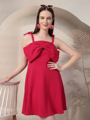 Style Quotient Women Solid Fuschia Pink Polyknit Fit and Flare Mini Party Dress