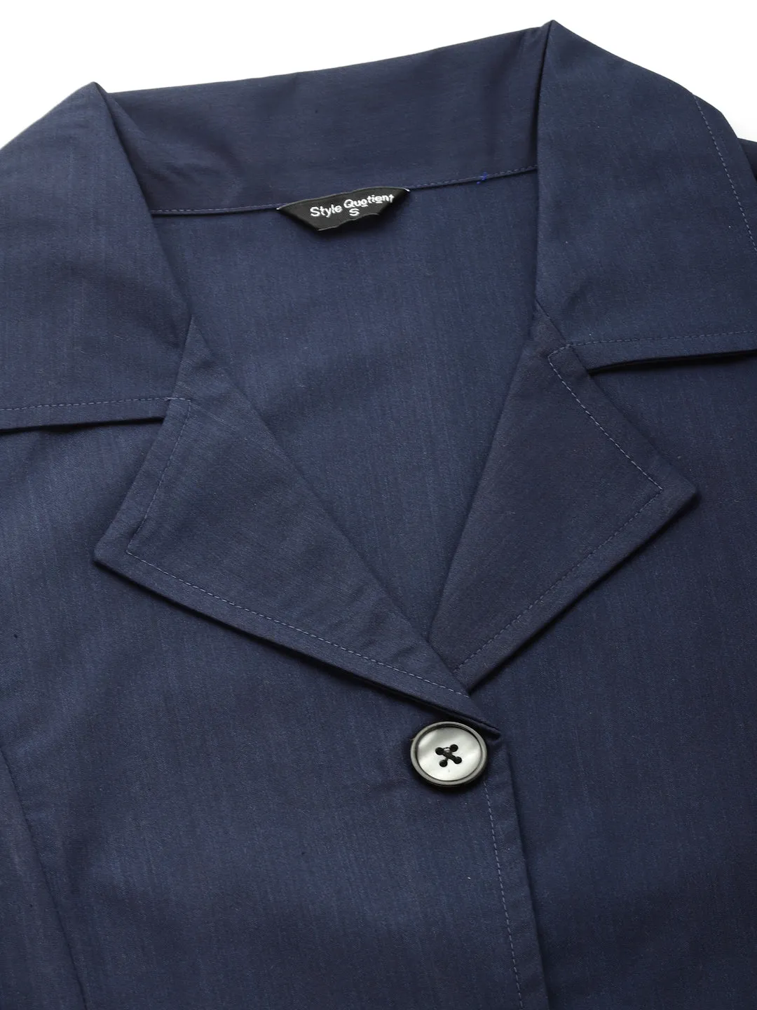 Style Quotient Women Solid Navy Cotton Regular Smart Casual Shirt Dress