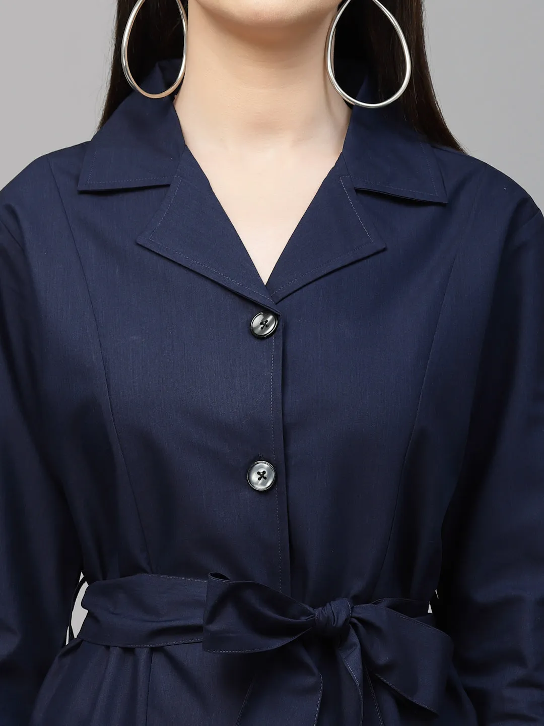 Style Quotient Women Solid Navy Cotton Regular Smart Casual Shirt Dress