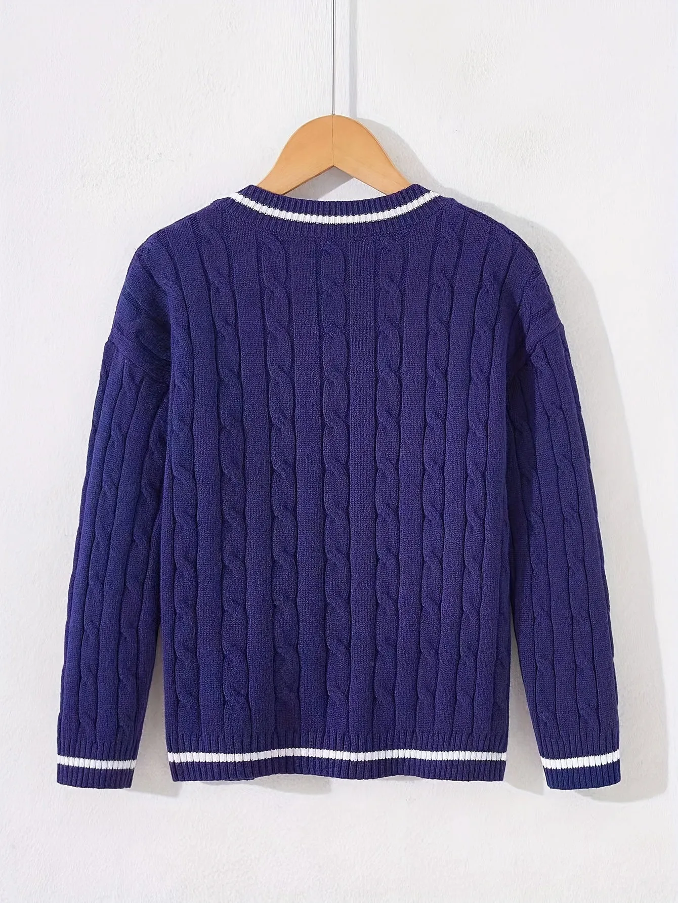 Stylish Boy's Cable Knit V-Neck Sweater - Soft, Breathable, Long Sleeve Pullover for Spring, Fall, and Winter - Preppy Casual Top for Kids