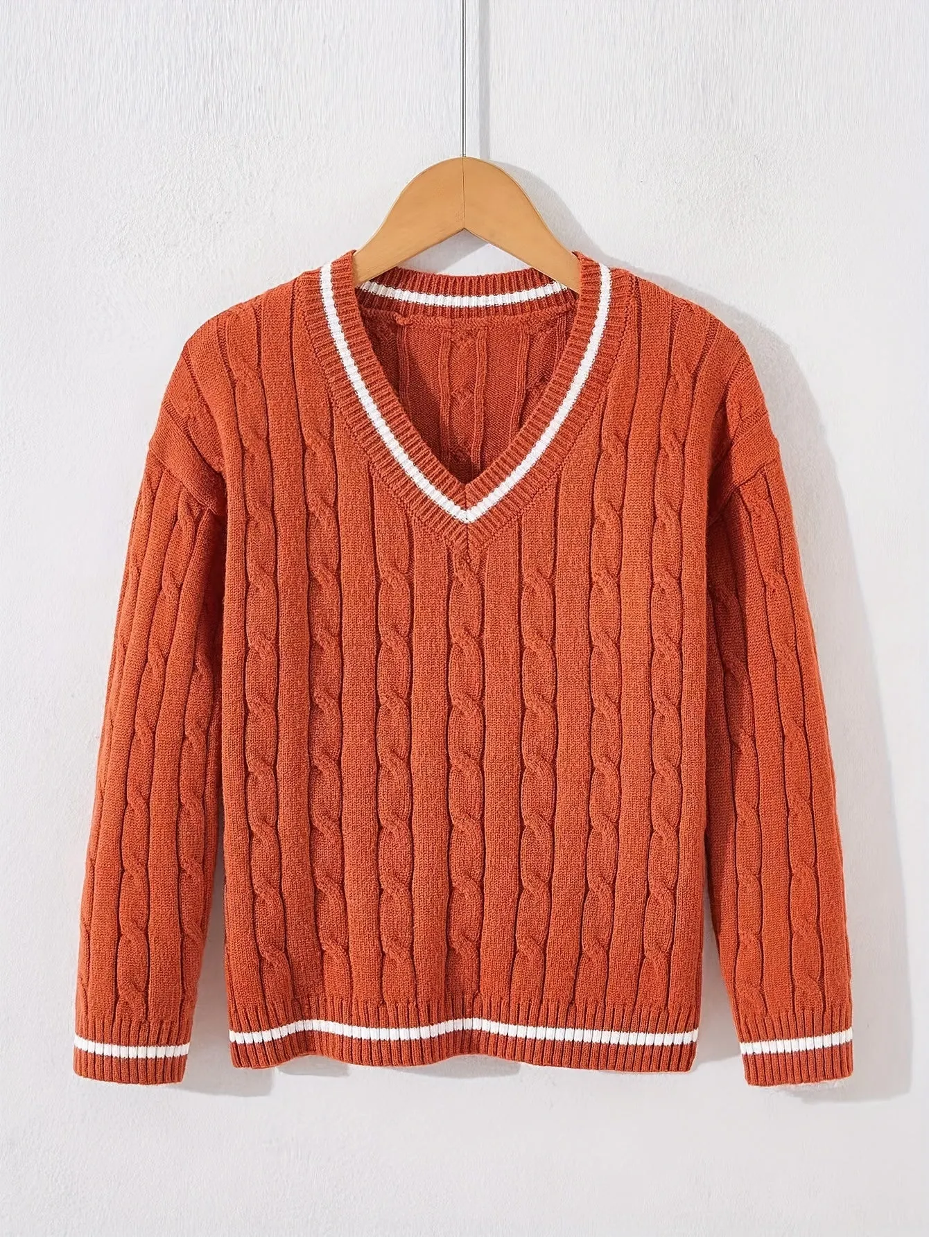 Stylish Boy's Cable Knit V-Neck Sweater - Soft, Breathable, Long Sleeve Pullover for Spring, Fall, and Winter - Preppy Casual Top for Kids