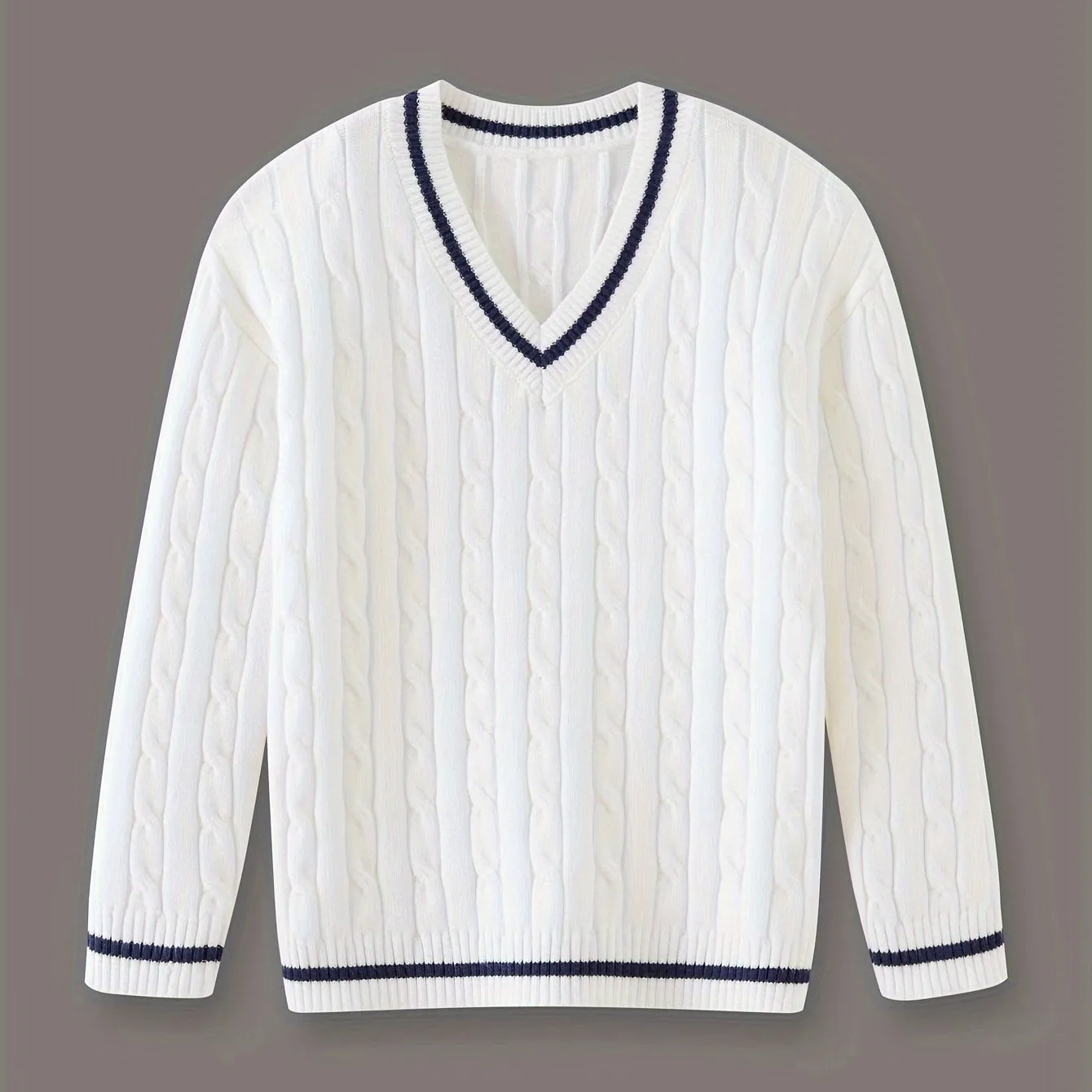 Stylish Boy's Cable Knit V-Neck Sweater - Soft, Breathable, Long Sleeve Pullover for Spring, Fall, and Winter - Preppy Casual Top for Kids