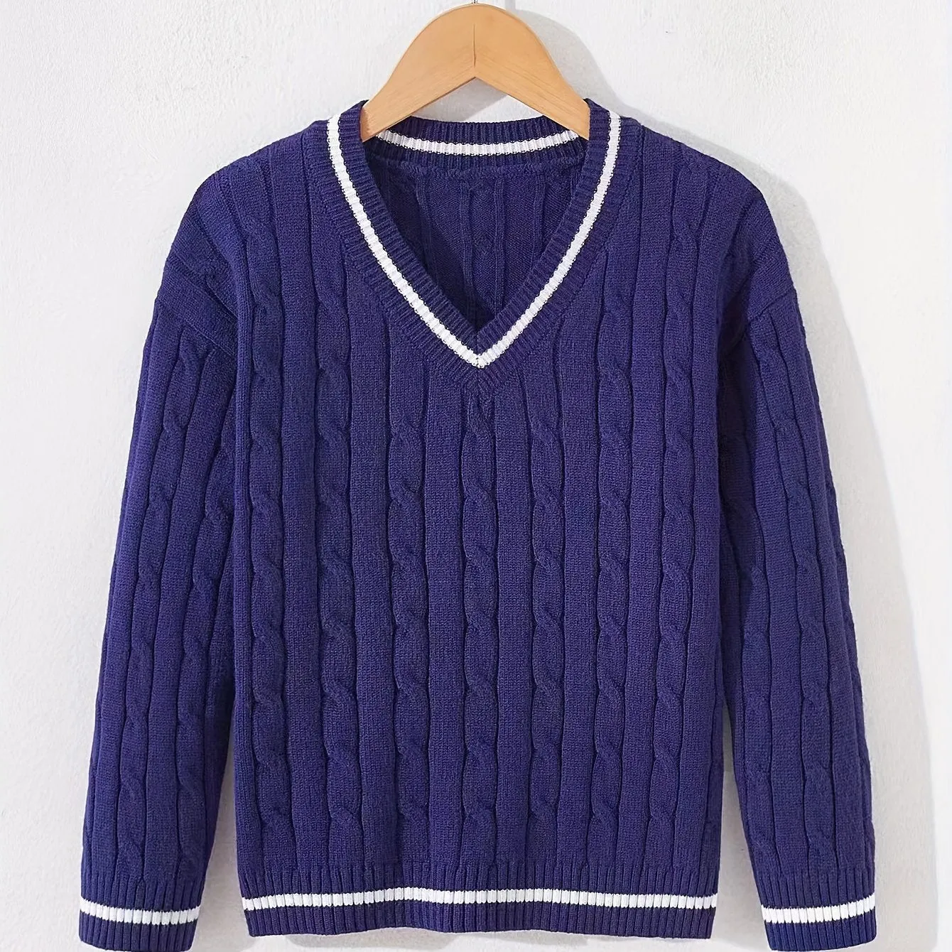 Stylish Boy's Cable Knit V-Neck Sweater - Soft, Breathable, Long Sleeve Pullover for Spring, Fall, and Winter - Preppy Casual Top for Kids