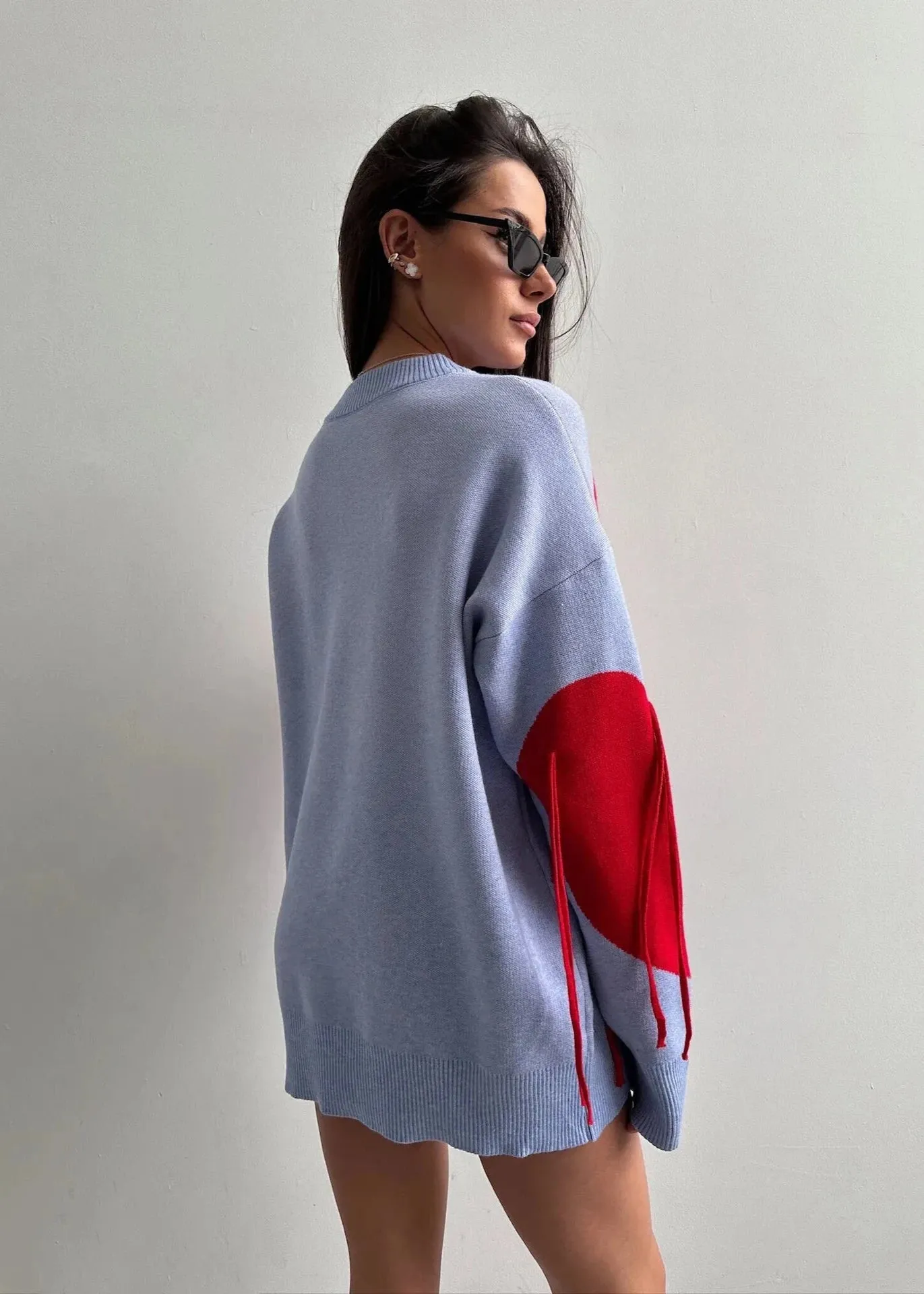 Stylish Red and Blue Heart Pullover - Fun and Flirty