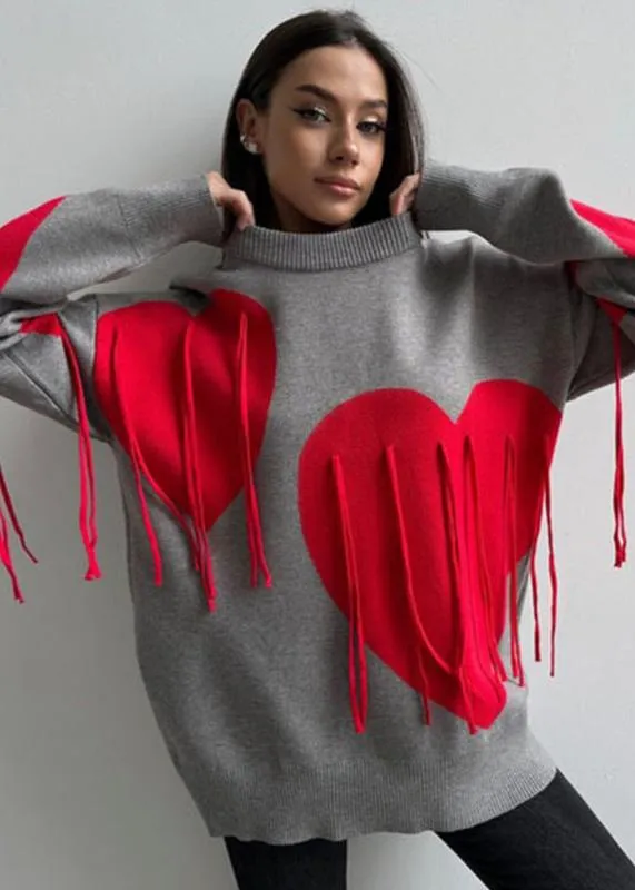 Stylish Red and Blue Heart Pullover - Fun and Flirty