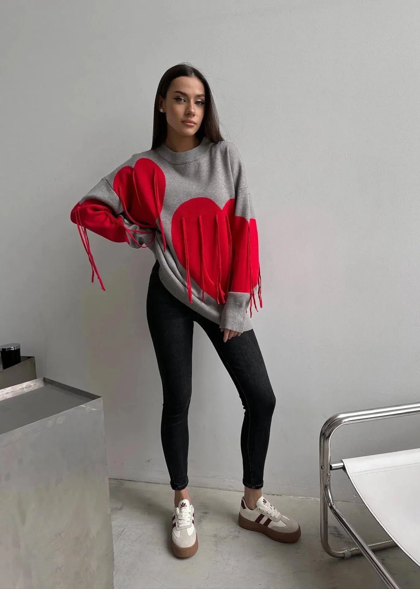 Stylish Red and Blue Heart Pullover - Fun and Flirty