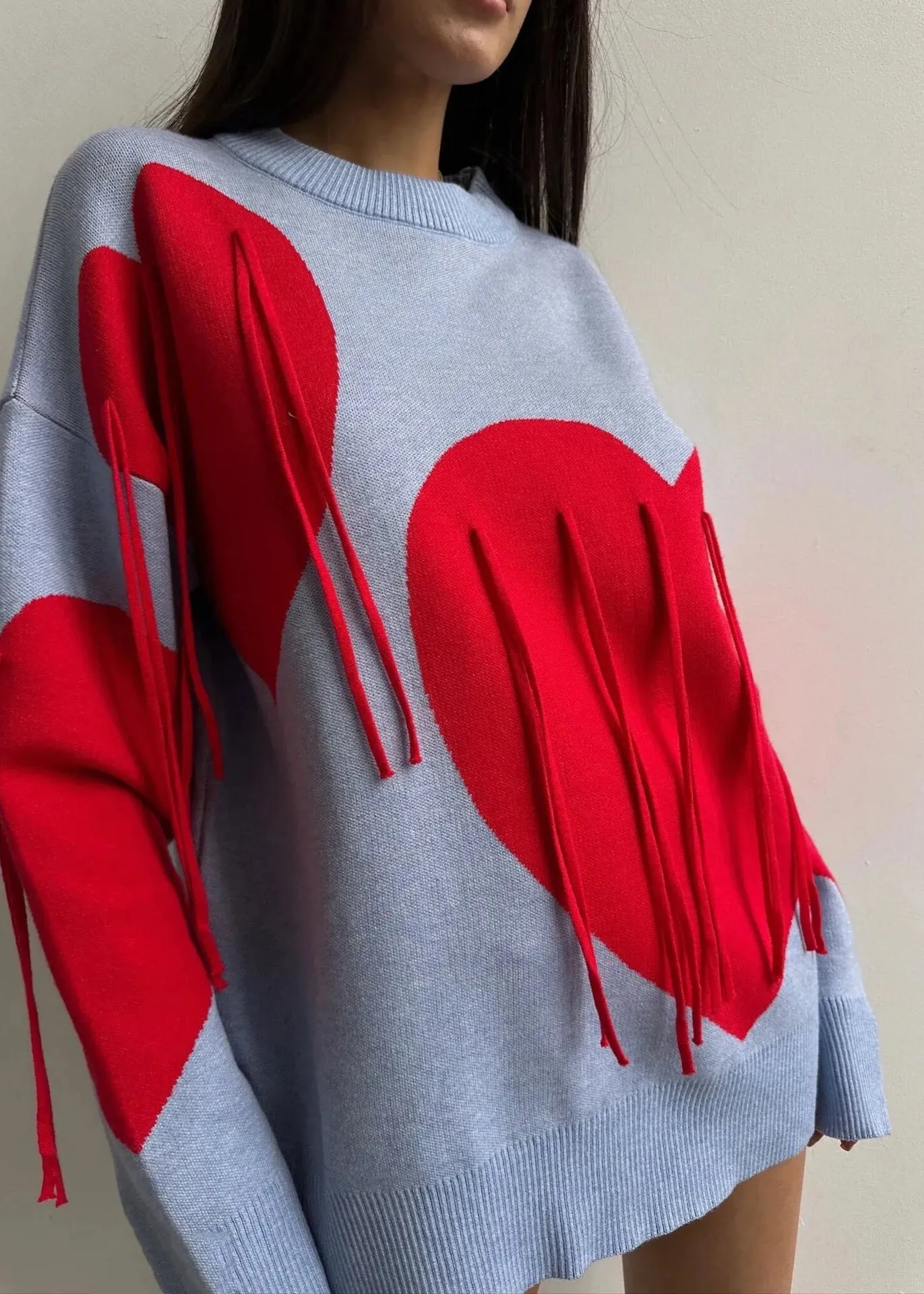 Stylish Red and Blue Heart Pullover - Fun and Flirty