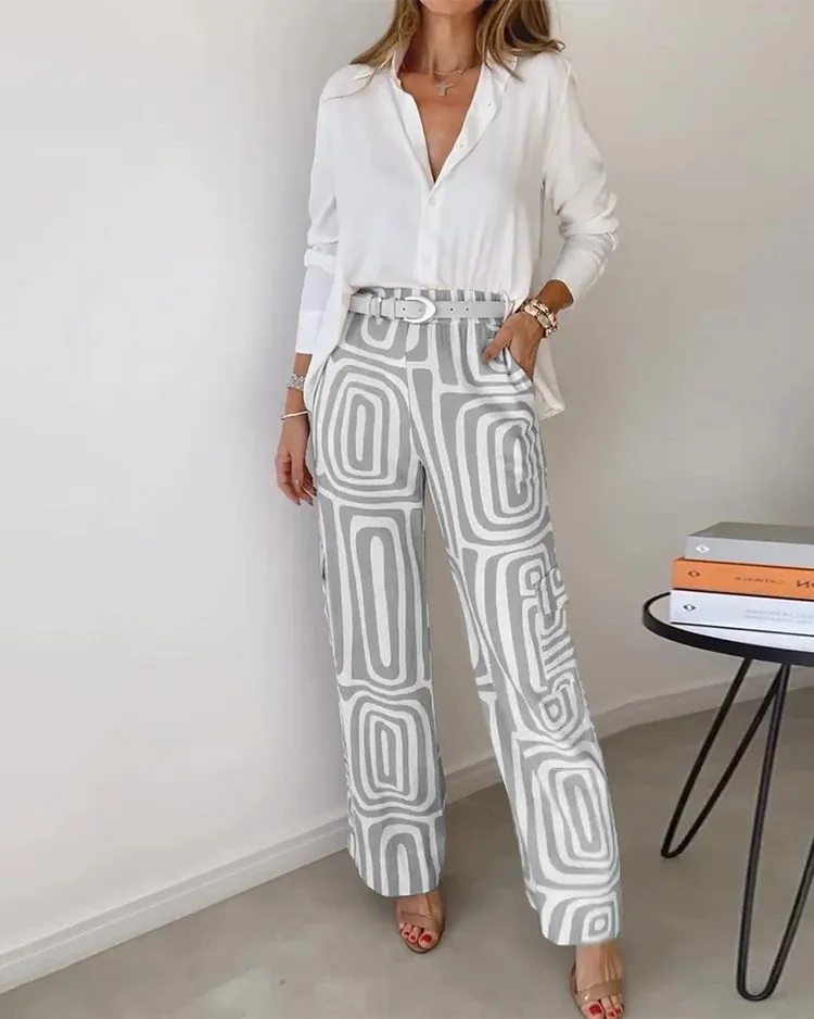Stylish Women's Pants with Free Blouse Shirt & Belt Set