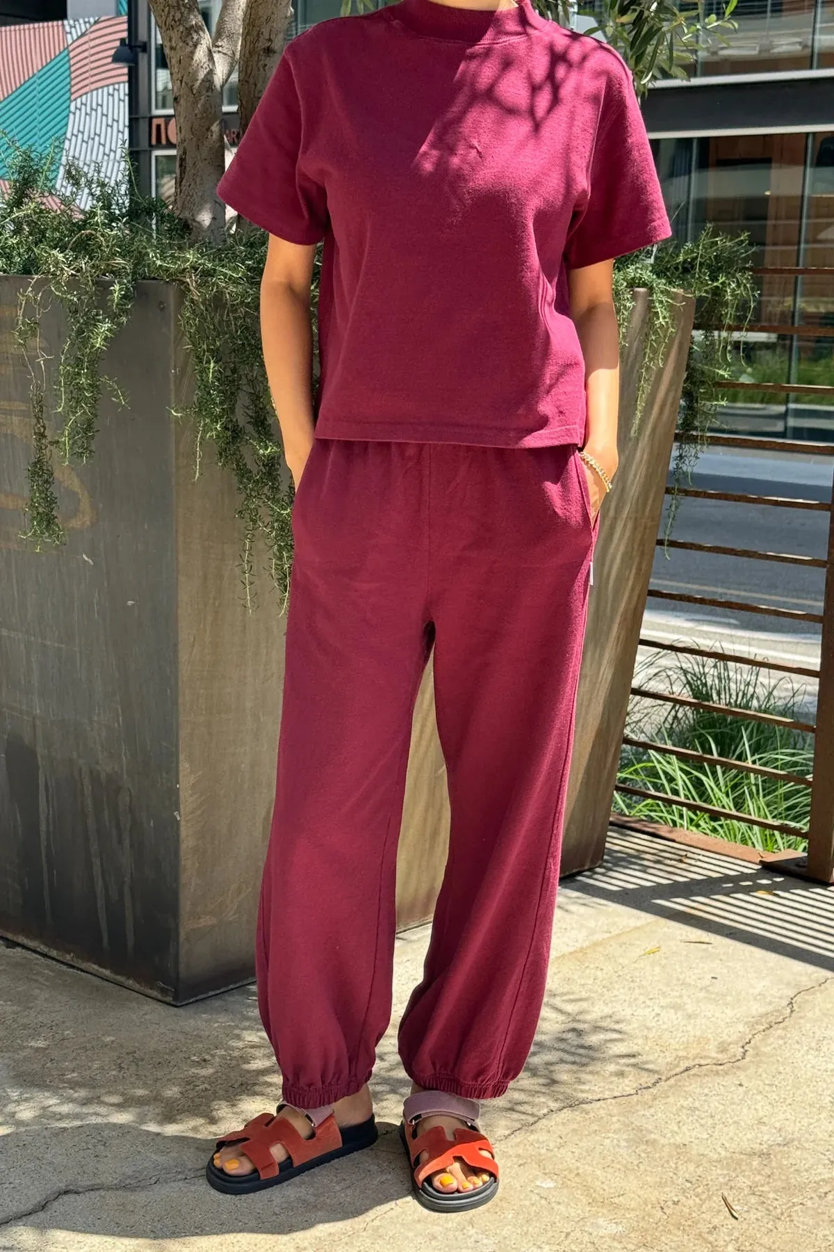Sunset Mock Neck Tee  - Cabernet