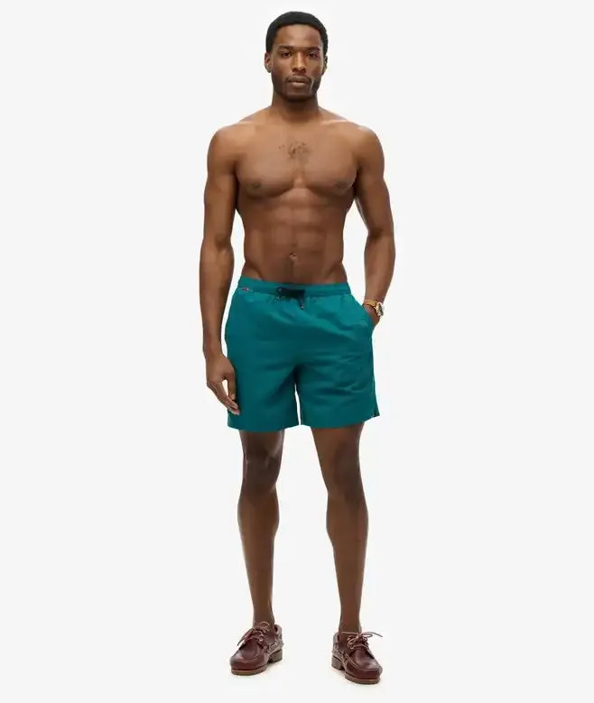 Superdry Mens Premium Embroidered Swim Shorts Forest Green