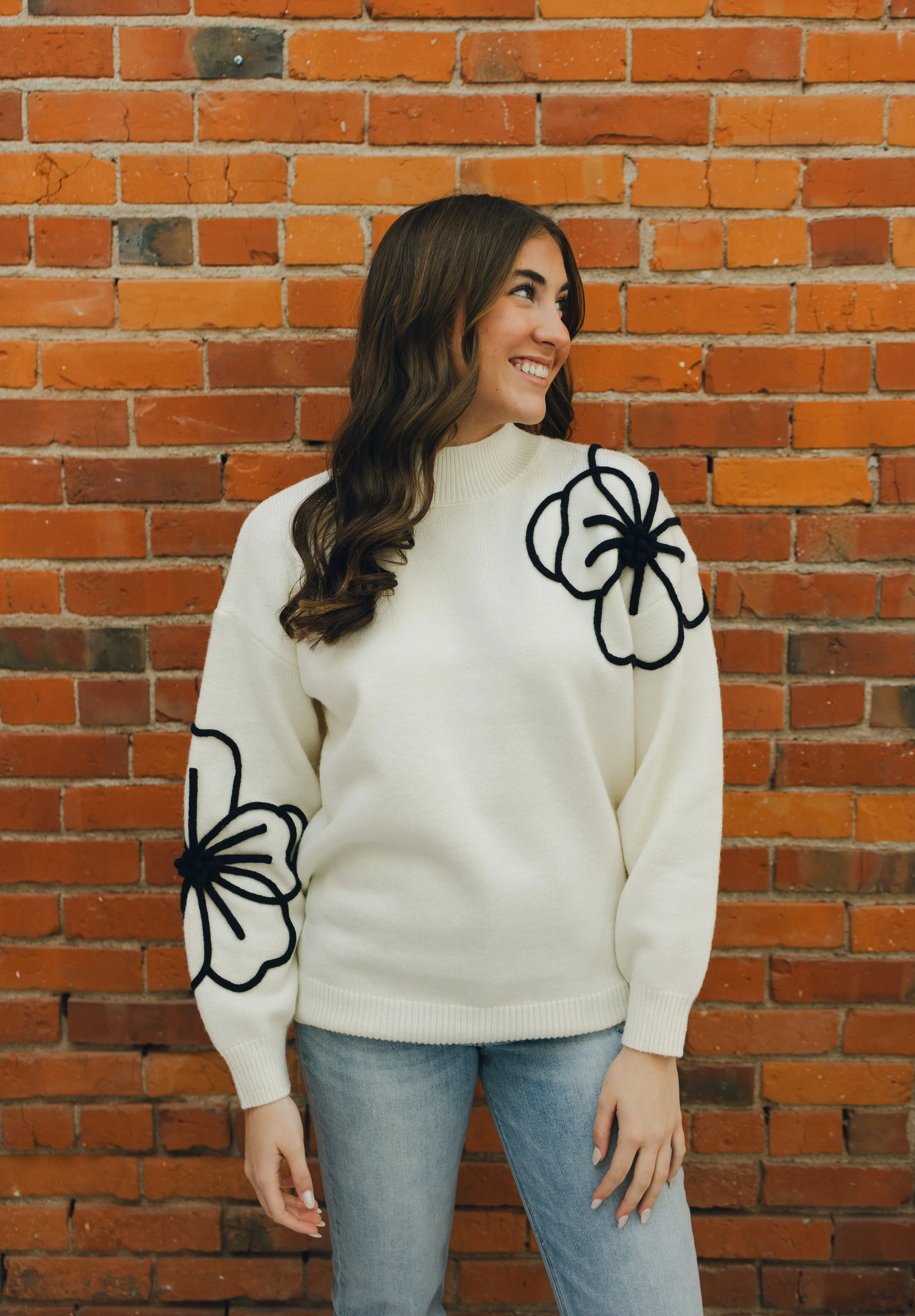Sweater with Flower Embellishment