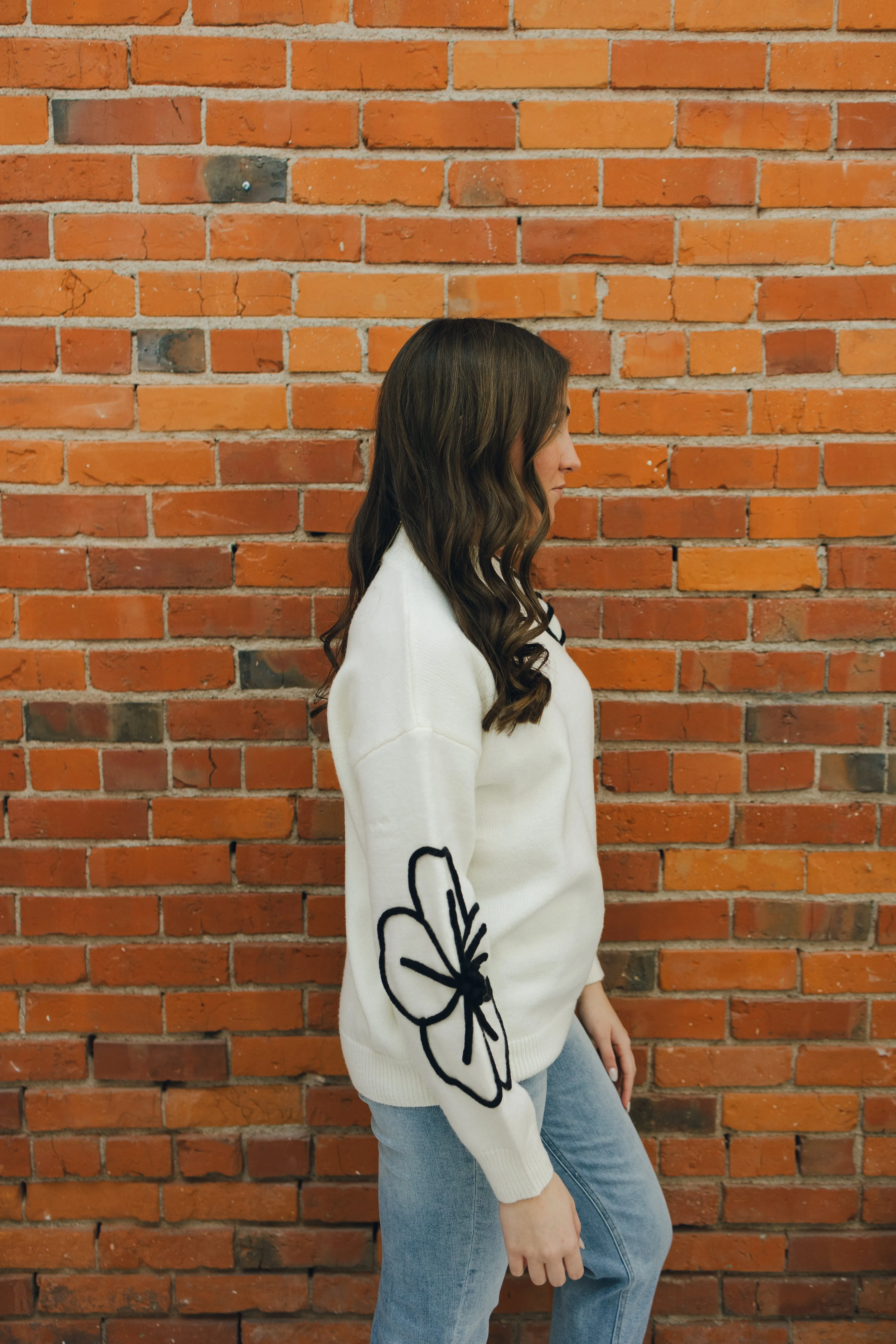 Sweater with Flower Embellishment