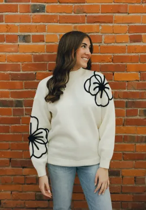 Sweater with Flower Embellishment