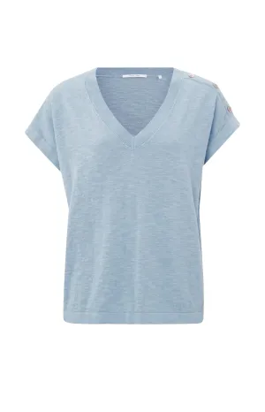 Sweater with short sleeves, V-neck and button detail