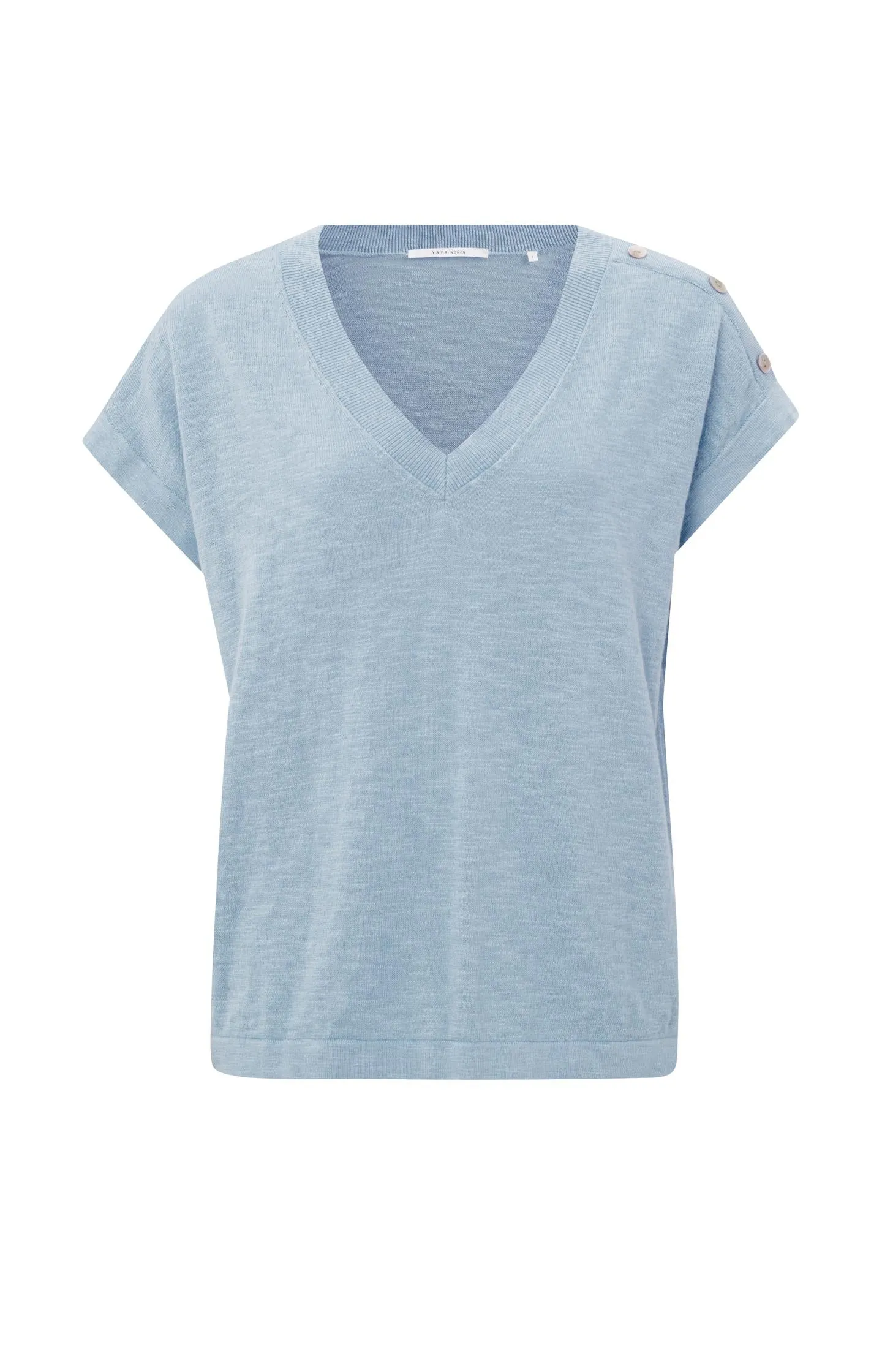 Sweater with short sleeves, V-neck and button detail