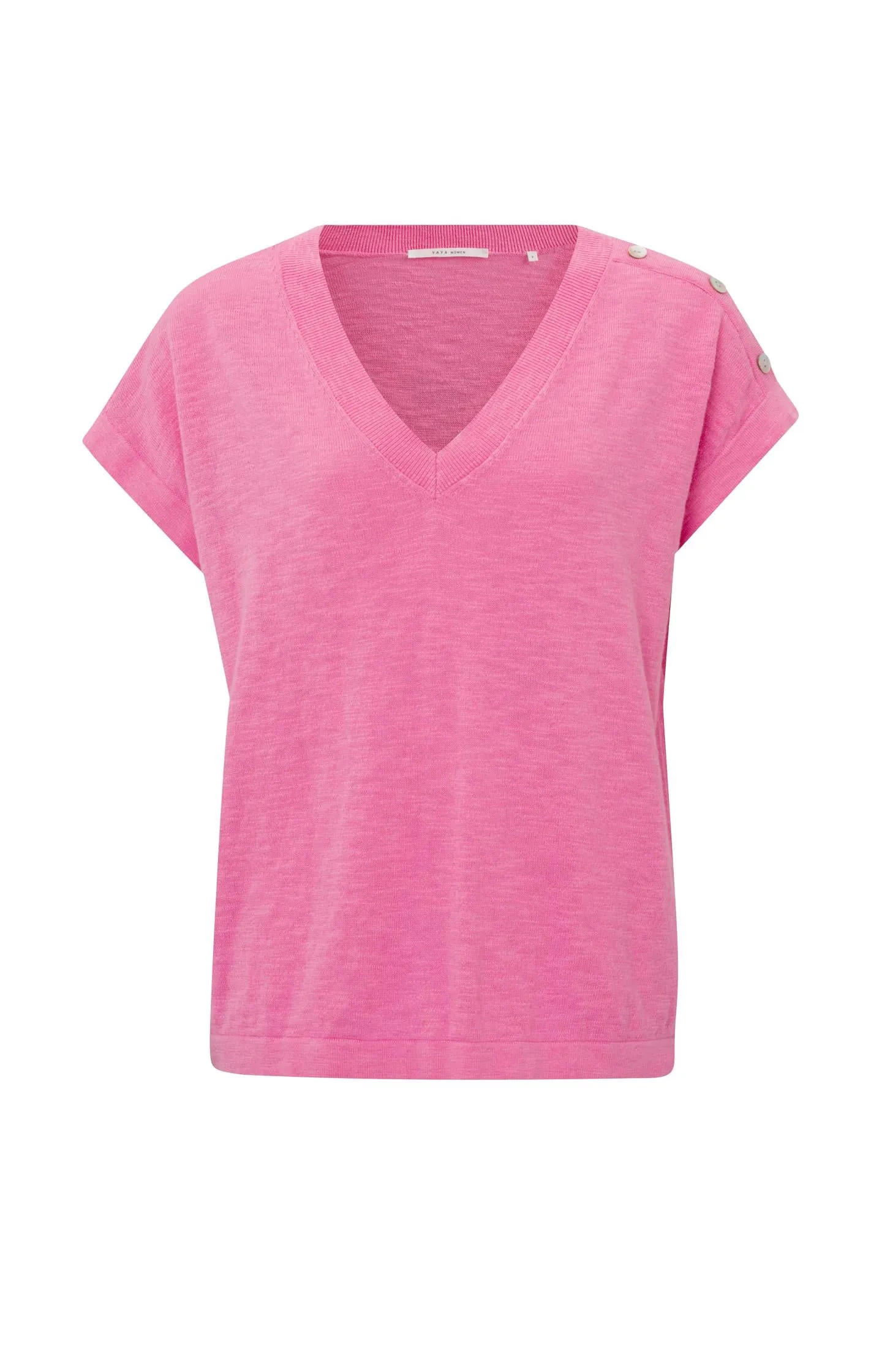 Sweater with short sleeves, V-neck and button detail