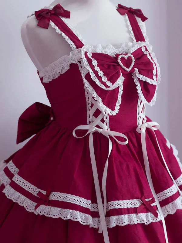 Sweet Lolita JSK Dress Bow Ruffles Lace Up Lolita Jumper Skirts