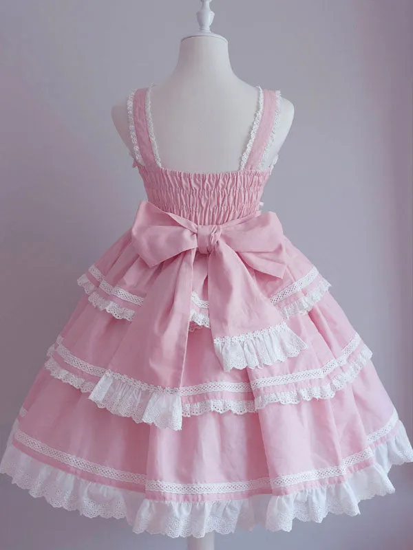 Sweet Lolita JSK Dress Bow Ruffles Lace Up Lolita Jumper Skirts