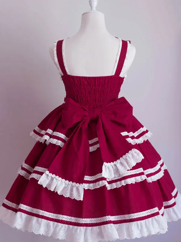 Sweet Lolita JSK Dress Bow Ruffles Lace Up Lolita Jumper Skirts