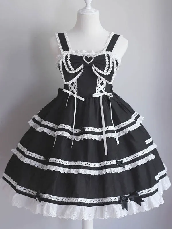 Sweet Lolita JSK Dress Bow Ruffles Lace Up Lolita Jumper Skirts