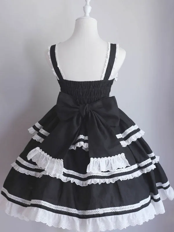 Sweet Lolita JSK Dress Bow Ruffles Lace Up Lolita Jumper Skirts