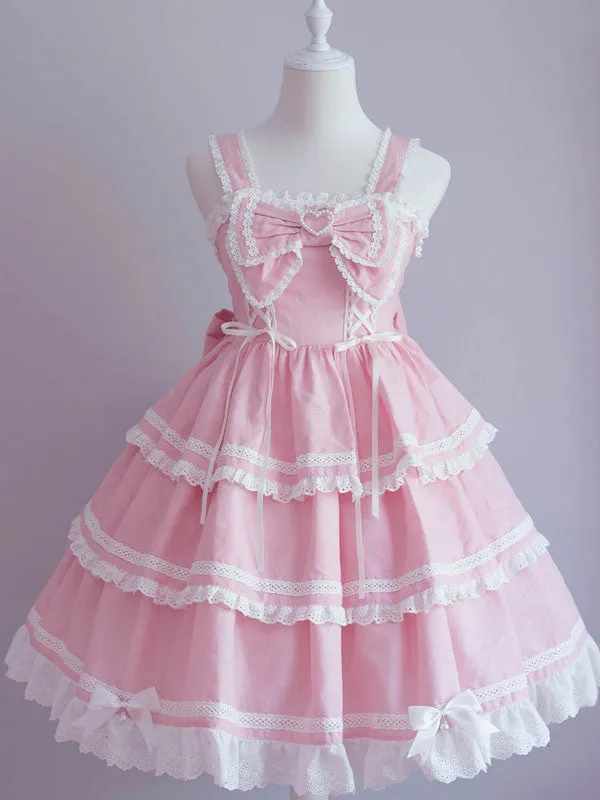Sweet Lolita JSK Dress Bow Ruffles Lace Up Lolita Jumper Skirts