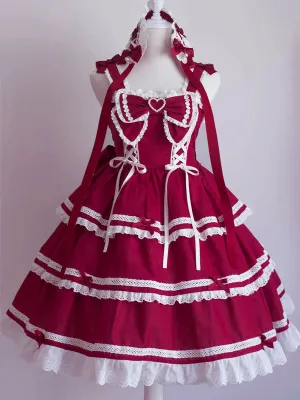 Sweet Lolita JSK Dress Bow Ruffles Lace Up Lolita Jumper Skirts